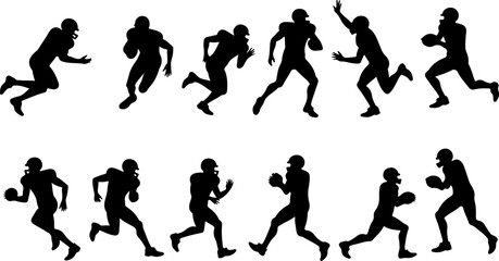 American Football Player Action Silhouettes Set