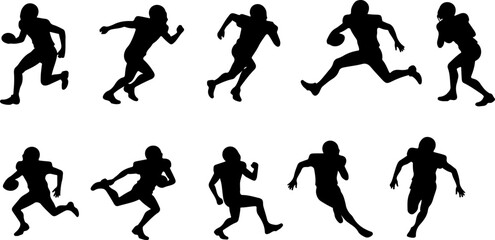 American Football Player Action Silhouettes Set