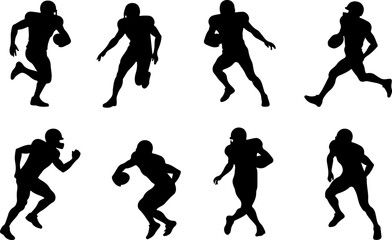 American Football Player Action Silhouettes Set