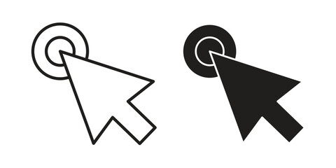 Click icons line and solid version, outline and filled vector design set