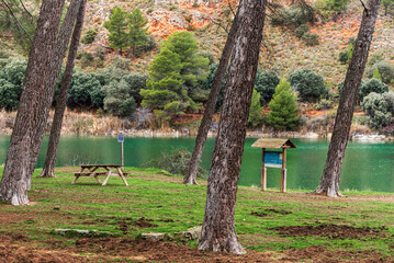 Picnic area at Laguna Salvadora in Lagunas de Ruidera Natural Park, Spain