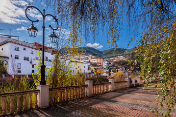 Riverside walk with views of La Puerta de Segura village, Ja&eacute;n, Spain. Scenic landscape with charming town in the background.