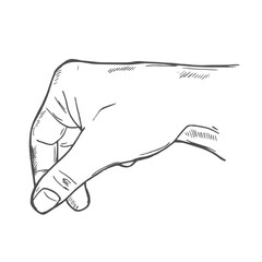 Hand with salt, hands gesture salting food line art, vector cooking symbol hand drawn sketch illustration.