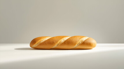 A Perfectly Baked, Golden Brown French Bread Loaf on a Clean, Bright Surface with Soft Shadows, Ideal for Breakfast, Lunch, or Dinner.
