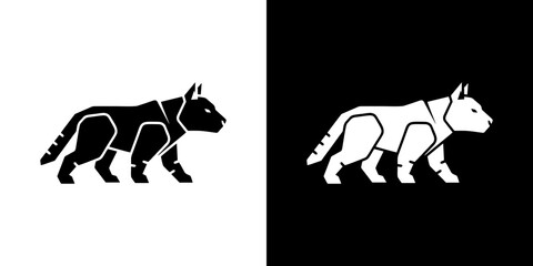 Stylized geometric wild animal icon in black and white, a versatile vector graphic for modern minimalist branding and design projects, perfect for digital applications and web assets