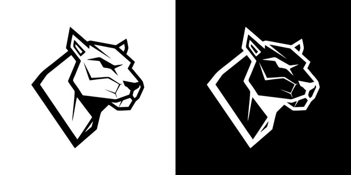 Dynamic and powerful black panther or cougar head logo design, representing strength, speed, and agility, suitable for sports teams, e-sports, or a robust brand identity