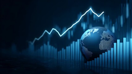 Abstract background featuring a dynamic pattern of interconnected blue trading bars and geometric shapes suggesting financial markets and data flow - Powered by Adobe