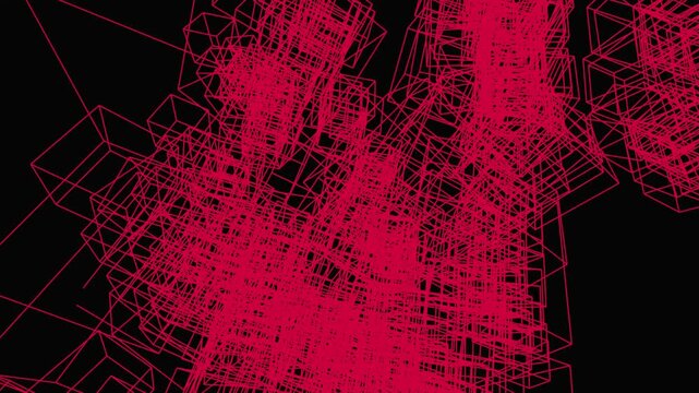 Abstract 3D Wireframe Octree Shards Digital Jitter Red Error System Failure Data Corruption Fragmenting Rotating Loop 4K ProRes 422 HQ