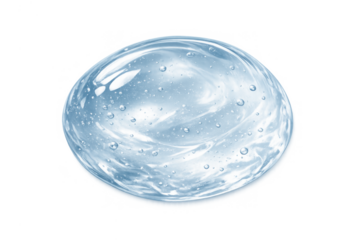 Transparent blue gel drop, showcasing a clear texture with small air bubbles, perfect for cosmetic product concepts