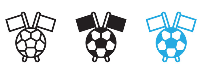 Obraz premium Football with two flags icon set representing sports and global competition