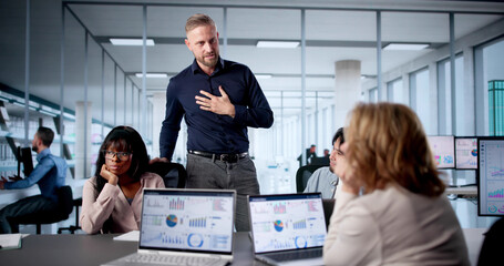 Confused Analysts Bored In Office Board Strategy Meeting, Dealing