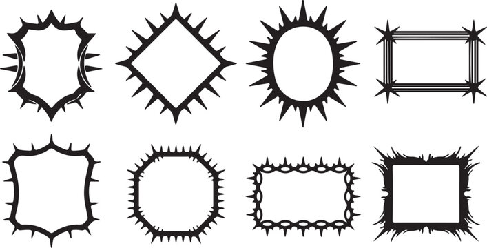 Black Spiked Frame Icon Set &ndash; 8 Unique Border Shapes for Graphic Design, UI, and Decoration