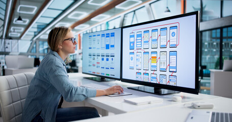 Efficient Young Woman Designing Website