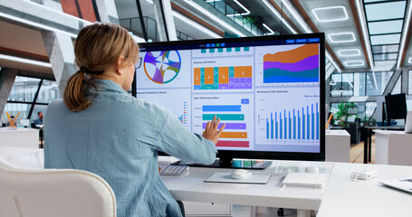Female Office Analyst Analyzing Key Performance Indicators