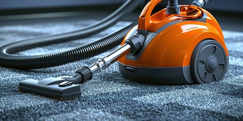 Bright Orange Vacuum Cleaner on Gray Carpet