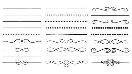 Collection of ornate and decorative vintage line dividers, swirls, and ornamental borders, perfect for adding elegant embellishments to graphic designs and printed materials