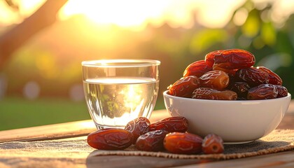 Dates and Water - A Traditional Iftar Meal at Sunset.