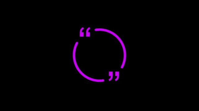 Rounded quote box icon animation. Graphic animation of rectangular quotation marks. Quote frame blank template set on a transparent background.