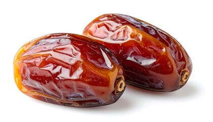 Two Medjool Dates Isolated on White Background.