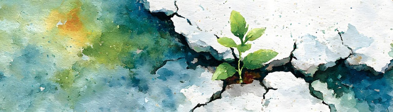 Business Resilience A fragile plant emerges from cracked earth, symbolizing resilience and hope.