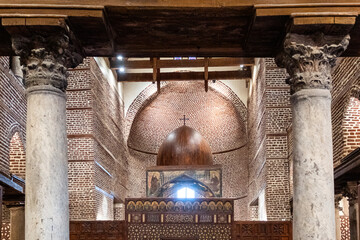 The interior of the Saints Sefgius and Bacchus Church.  The Holy Family shelter. Coptic Orthodox...