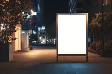 Blank Billboard Mockup on City Street at Night with Urban Lights