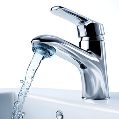 Modern Bathroom Faucet with Running Water Stream in Sink