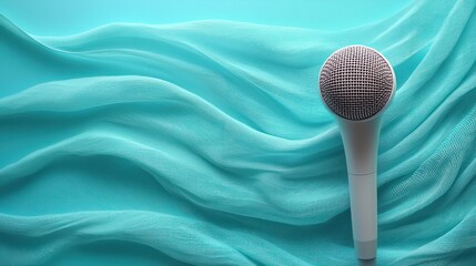 Facial cleansing brush on blue fabric.  Beauty product on silky background