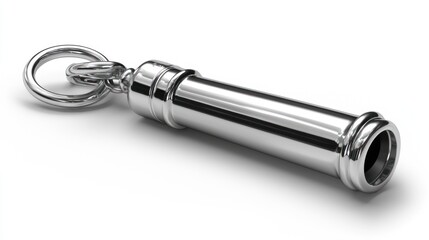 Silver whistle pendant, isolated on white background, jewelry accessory