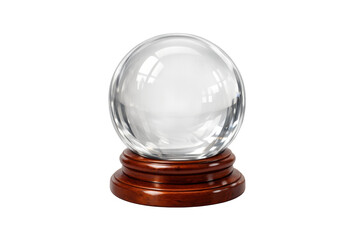Crystal ball on wooden stand. Predicting the future, fortune telling, and mystical foretelling concepts