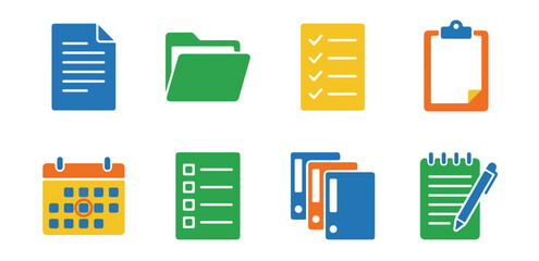 Document and office icons on black background for business concepts