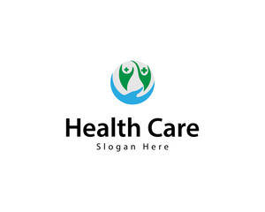 Health care logo with combination cross, home, and people