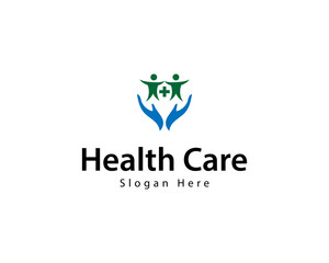 Health care logo with hand, people and cross combination