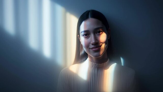 Portrait of a Woman With Light Patterns on Her Face and Background in a Creative and Artistic Setting