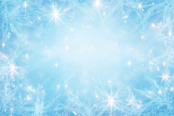 Frosty blue frame with sparkling lights and ice crystals, vignette effect