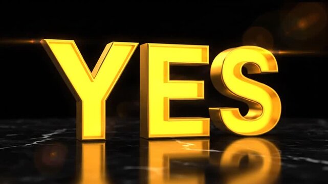 Golden yes text on black background symbolizing affirmation and agreement