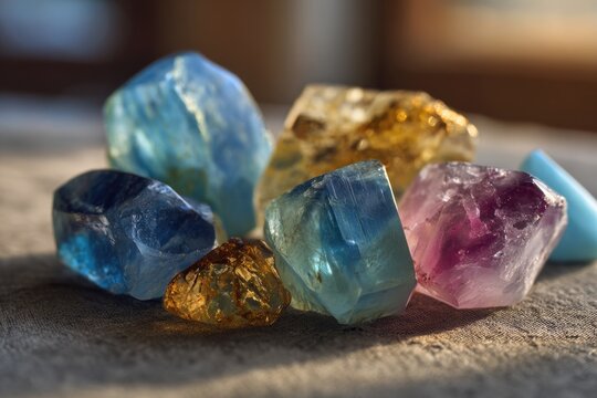 Colorful crystals on a table