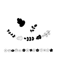 手描きのかわいい植物のライン素材セット