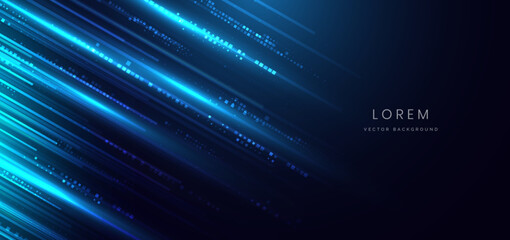 Digital technology background with blue lines lighting effect on dark background.