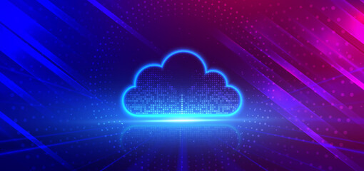 Cloud futuristic technology connected digital servers on dark blue background.