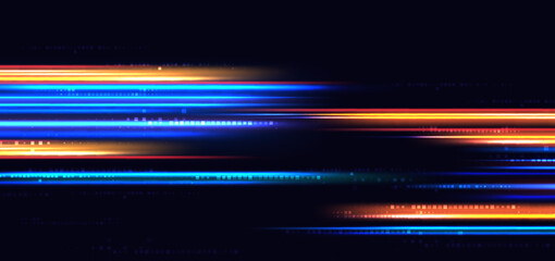 Abstract blue and orange speed horizontal on dark background.