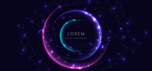 Multicolor neon curved rays with sparkling on dark background.