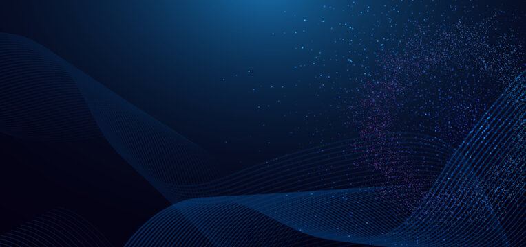 Abstract dotted glowing with wave lines on dark blue backround. Sciene background concept.
