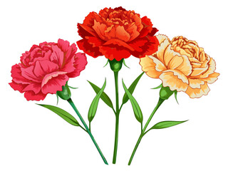 Obraz premium Watercolor style carnation bouquet illustration. White background. Vector. Flowers.