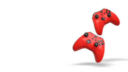 Wireless gaming controllers flying in air isolated on white background, symbolizing gaming technology concept © Vasyl Onyskiv