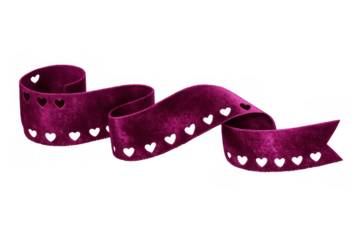 Magenta velvet banner ribbon with heart cutouts, symbolizing love, romance, and valentine's day celebrations