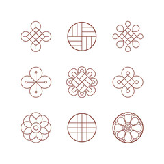 Set of traditional Korean patterns. Illustrations of traditional East Asian decorative icons.