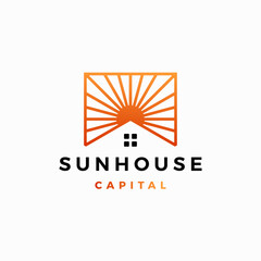 Fototapeta premium sun house home logo vector icon illustration