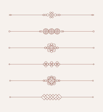 Korean traditional line set. East Asian traditional decorative line illustrations.