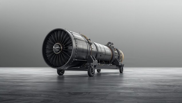 Jet Engine on Trolley with Industrial Background for Aviation Themes